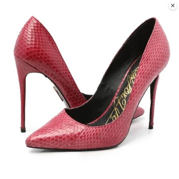 Lust For Life KRUSH Leather Snakeskin Pumps Stilettos Sexy Red Vamp High Heels - Picture 12 of 13